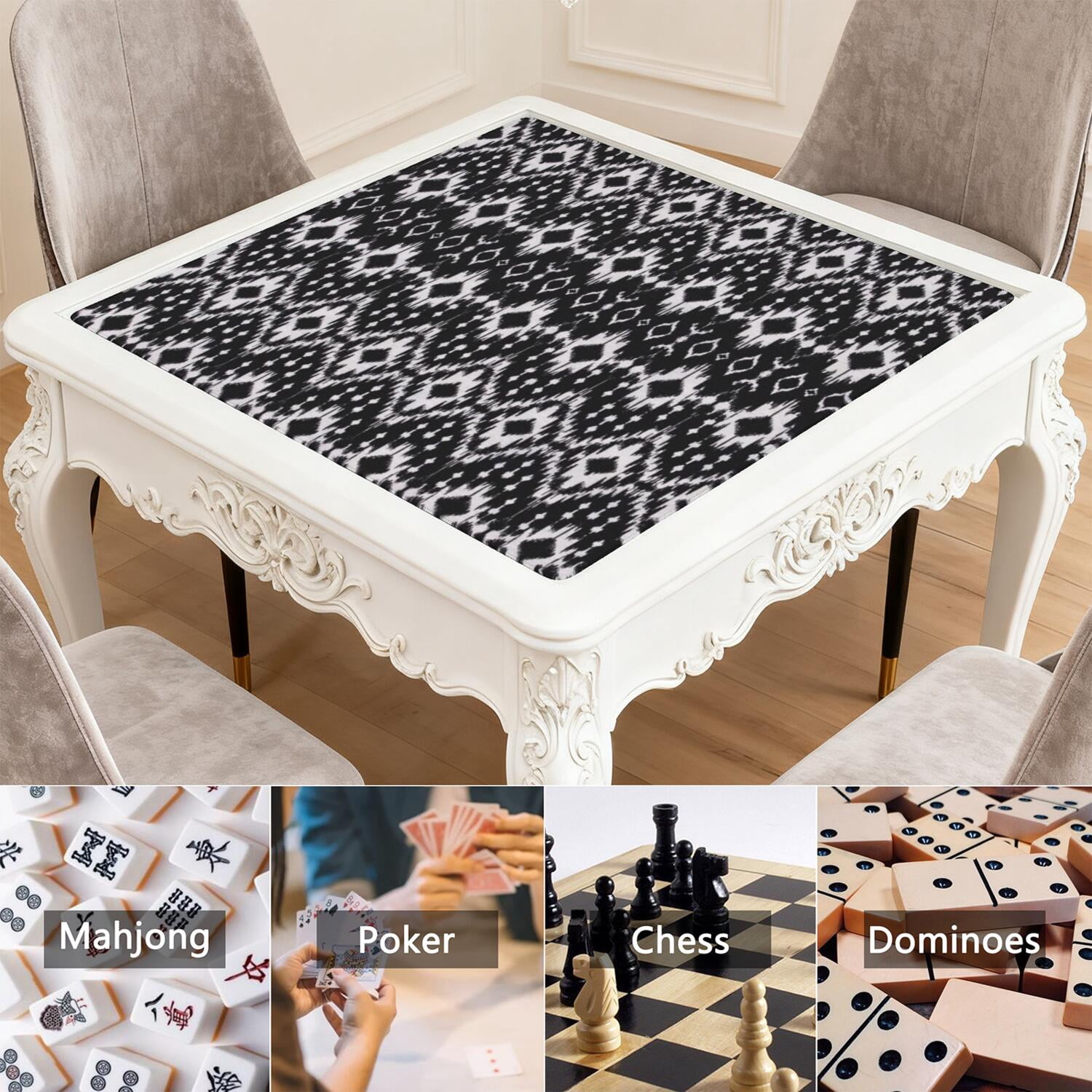 Decorative Boho Inspired Non-Slip Table Mat for Mahjong 31.5 Inch Square Rubber Surface Reduces Tile Noise for Card Games Board Games and Game Nights