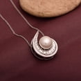 thumbnail image 3 of 925 Sterling Silver Round Shape Pearl Pendant Necklace with Cubic Zirconia Accents – Elegant Swirl Design Jewelry for Women, 3 of 6