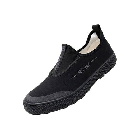 

Woobling Mens Canvas Sneakers Comfort Liberation Shoe Slip On Casual Shoes Rubber Sole Work Training Black Low Top 8.5