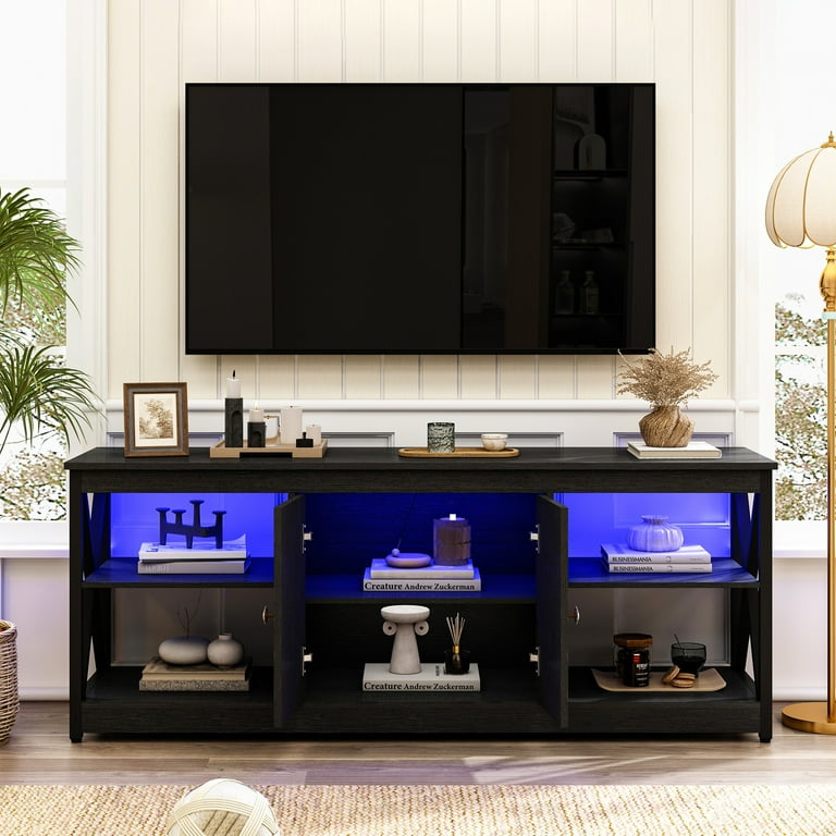 uhomepro Modern TV Stand, Wood Cabinet with Storage, Fits 70