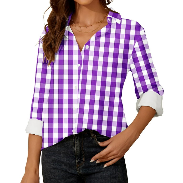 Posijego Womens Plaid Button Down Shirts Collared Long Sleeve