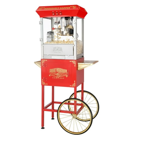Great Northern Popcorn Roosevelt Antique Style Popcorn Popper Machine w/Cart - 8 oz,