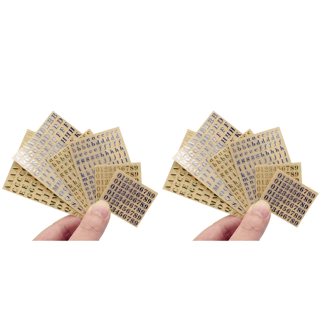 12 Sheets Small 0.18 Inch Alphabet Number Stickers Glitter Alloy Self Adhesive Letters Stickers Gold/Silver (4.5mm)