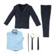 thumbnail image 1 of Traje formal 1:6 con cinturón y corbata, elegante y moderno, para cosplay, con top casual de manga larga. Azul marino, 1 of 9