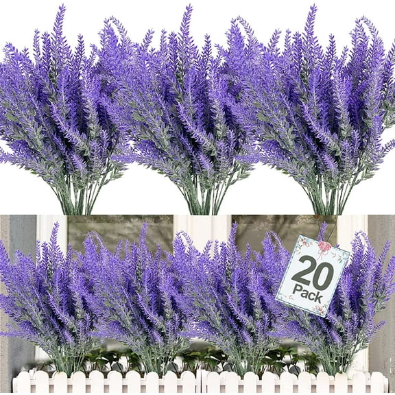 GRNSHTS 20Pcs Artificial Lavender Flowers Decoration UV Resistant Plastic Plants, Fake Flowers for Decoration Faux Plants for Indoor Outside Hanging Planter Home Garden Spring Decor