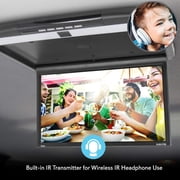 PYLE PLRV1725 - Vehicle Flip-Down Display Screen - Roof Mount Monitor with 1080p Support, HDMI/USB/Micro SD/IR/FM Transmitter (17.3’’ -inch Display)