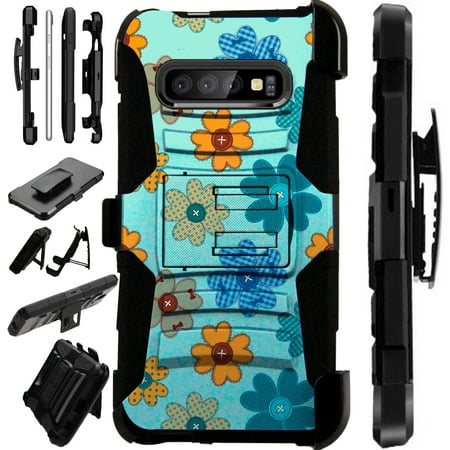 Compatible Samsung Galaxy S10 Lite S10E (2019) Case Armor Hybrid Phone Cover LuxGuard Holster (Teal Flower
