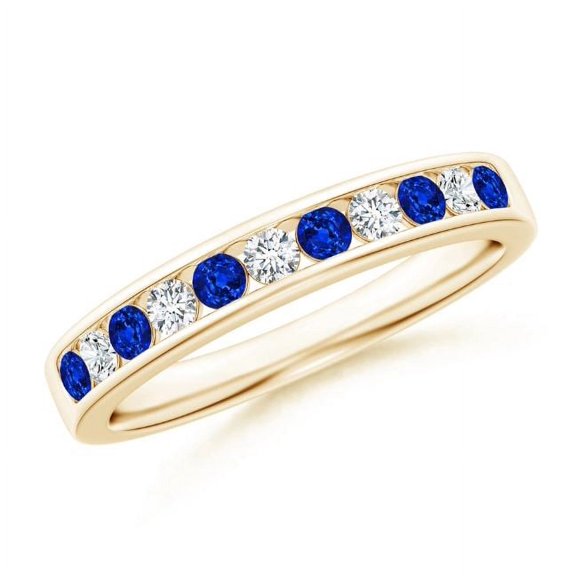 Round Shape Blue Sapphire CZ Diamond Eternity Band Ring Women 925 Sterling Silver Yellow Gold Plated September Birthstone Wedding Valentines Day Gift Gemstone Jewelry