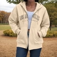 thumbnail image 5 of Godom Women Zip Up Hooded Sweatshirt Ladies Letter Print Long Sleeve Casual Loose Lightweight Jacket wih Pockets, 5 of 7