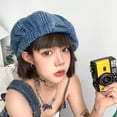 thumbnail image 3 of SikaFu Big Version Spicy Girl Exaggerated Painter Cloud Hat Sweet And Cool Denim Beret Big Head Circumference Female Niche Spicy Girl Octagonal Hat Trend, 3 of 6