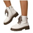 thumbnail image 1 of Rokment Womens Platform Combat Boots 2025 Fall Winter Fashion Leather Knit Patchwork Chunky Mid Calf Ankle Booties, 1 of 8
