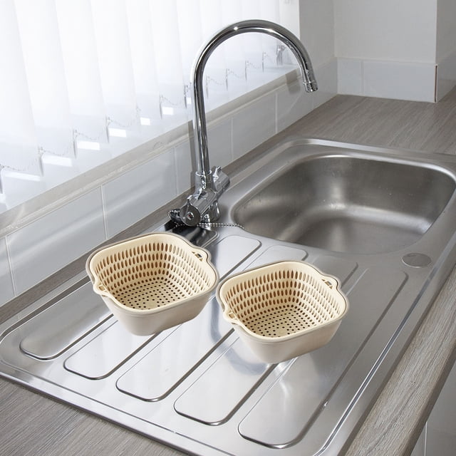Plastic Double Drainage Basket | Food Grade Sink Strainer Organizer | Large Capacity Vegetable Fruit Storage | Multi-Size Set | White | Easy Clean | 1 Piece | 19x17.5x7.5cm 23x20.5x8.5cm 26.5x24x9.5cm
