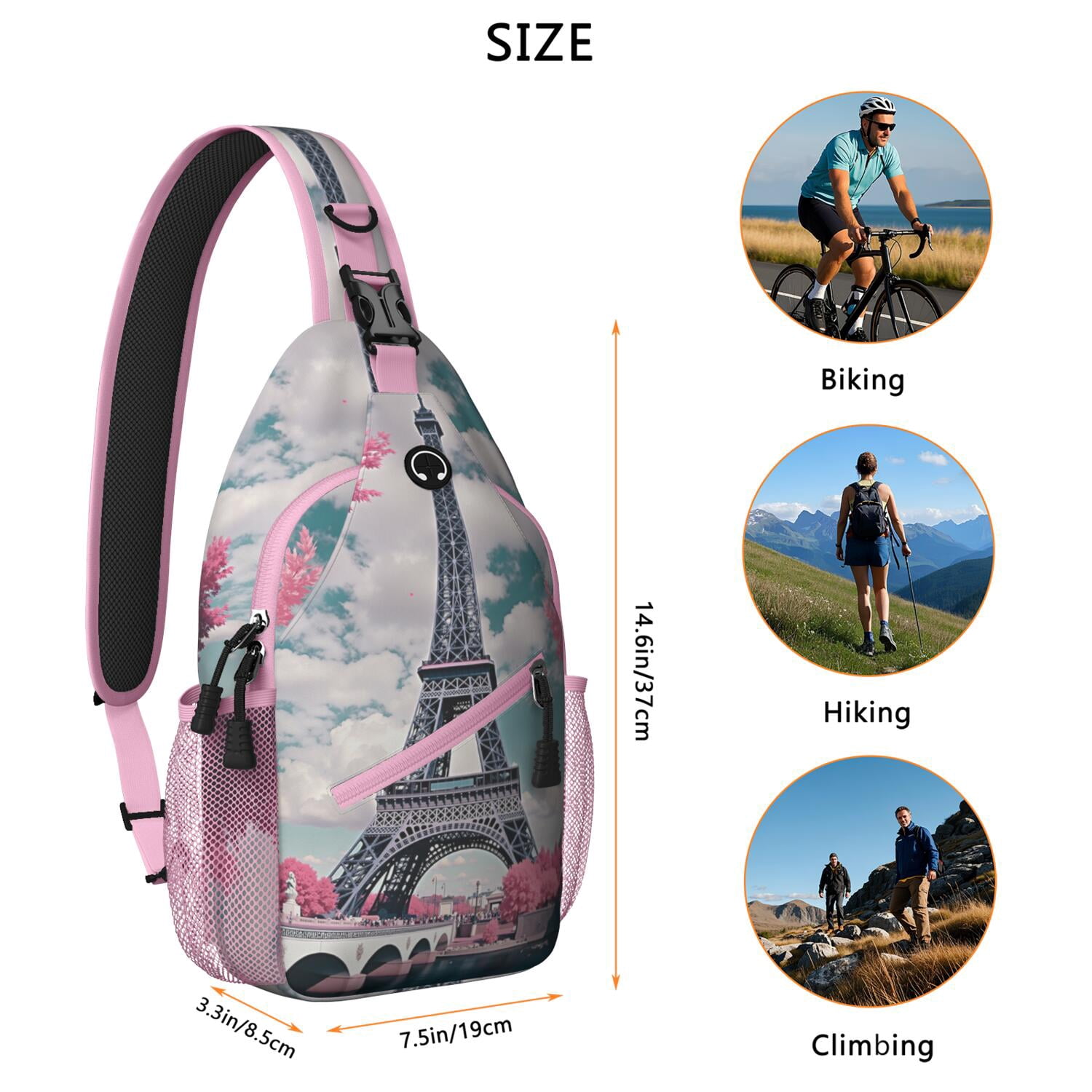 Casual Sling Bag Trendy Sling Backpack Paris () Travel Backpack Casual Bag for Women Men