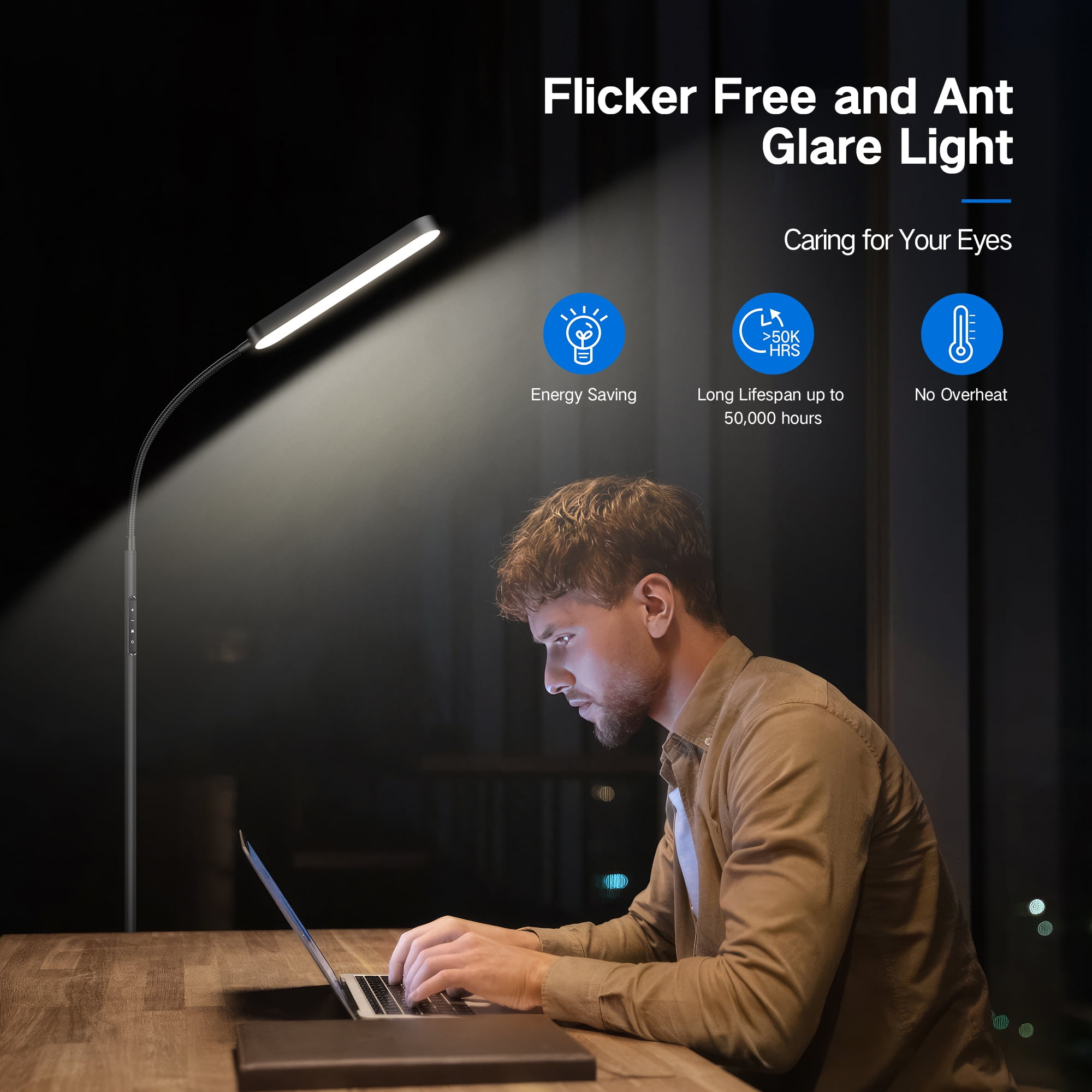 OUTON LED Floor Lamp for Living Room,  Dimmable Reading Lamp with Remote and Touch Control, 4 Color Temperature Standing Lamp for Bedroom Office Piano