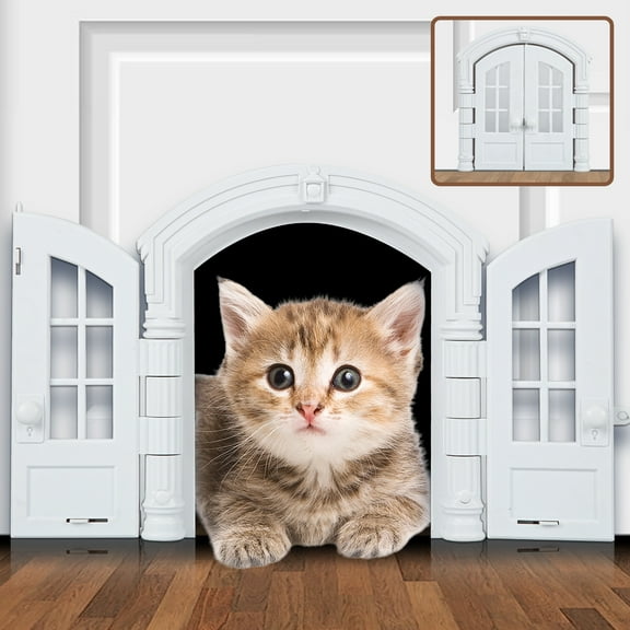 French Cat Door - Stylish No-Flap Cat Door Interior Door for Average-Sized Cats Up to 20 lbs, Secured Installation in Minutes