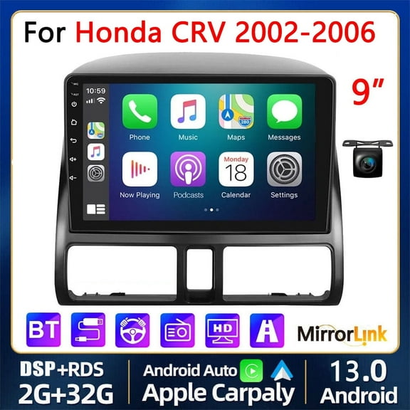 Guwzn Car Stereo Radio for Honda CRV 2001-2006 9" Touchscreen 2 32G Vehicle GPS Navigation Wireless CarPlay Android Auto
