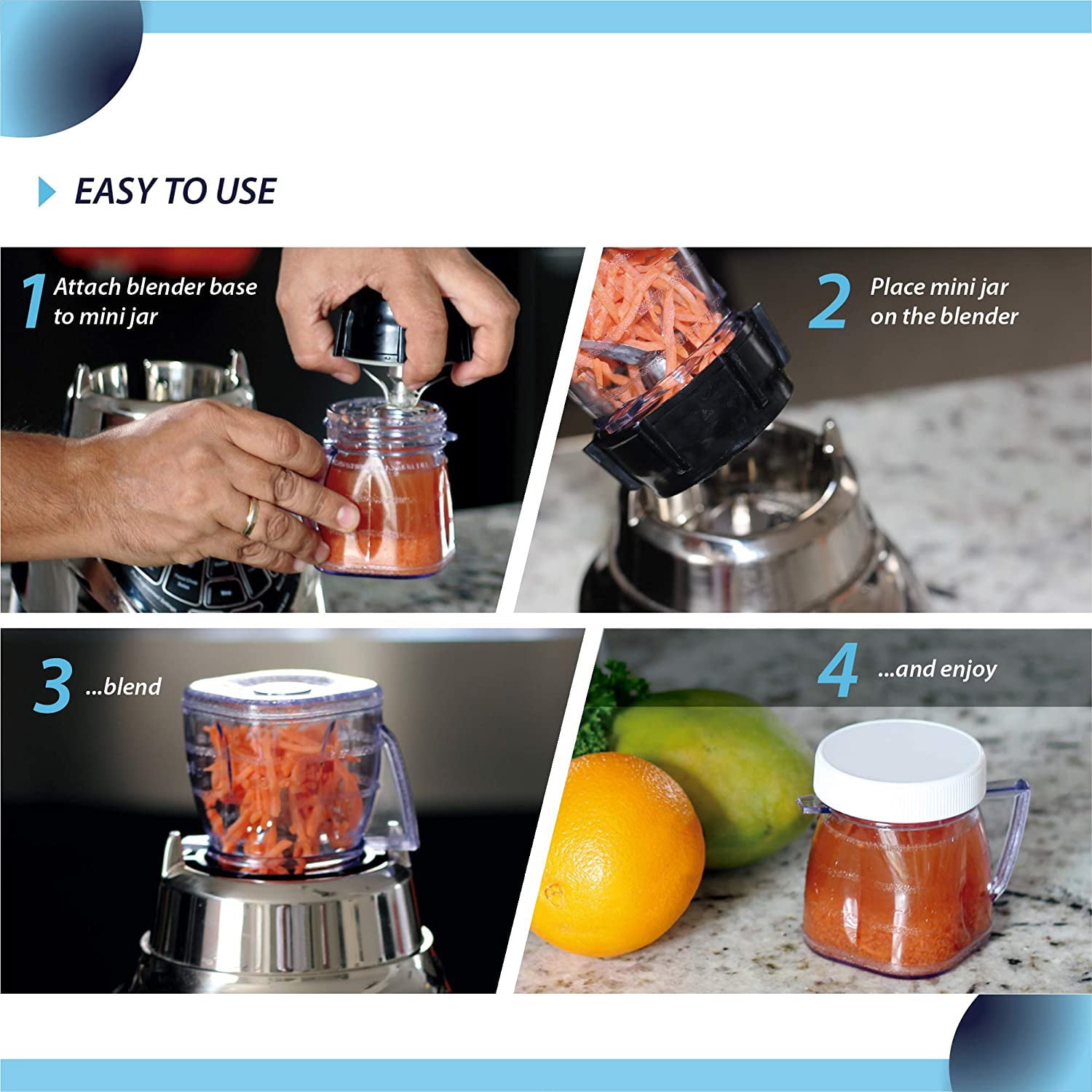 Saffire 5-Cup Square Top Glass Jar and Base Cap Set Fits Oster Blender