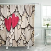 SUTTOM Heartfelt Romance Wooden Hearts One Red Shabby Wedding Welcome Shower Curtain 60x72 inch