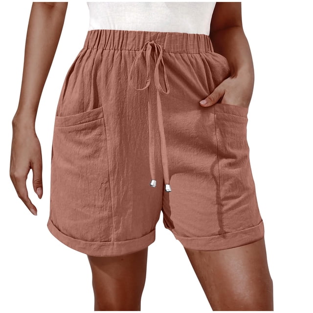 Casual Shorts for Women with Elastic Waist and Drawstring, Solid Color Loose-Fit Summer Pants, Polyester Lightweight Comfortable Short Pants for Daily Wear