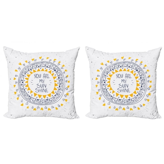 Ambesonne Saying Throw Pillow Cover 2 Pack, Hearts Grunge, 24", Yellow Blue
