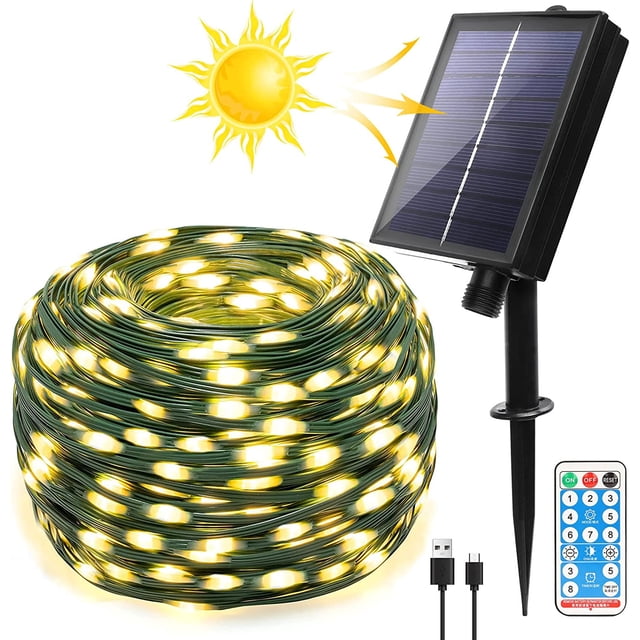Cadena de luces solares para exteriores, cadena de luces solares para exteriores de 22 M y 200 LED, adecuada para jardín, patio, bodas.