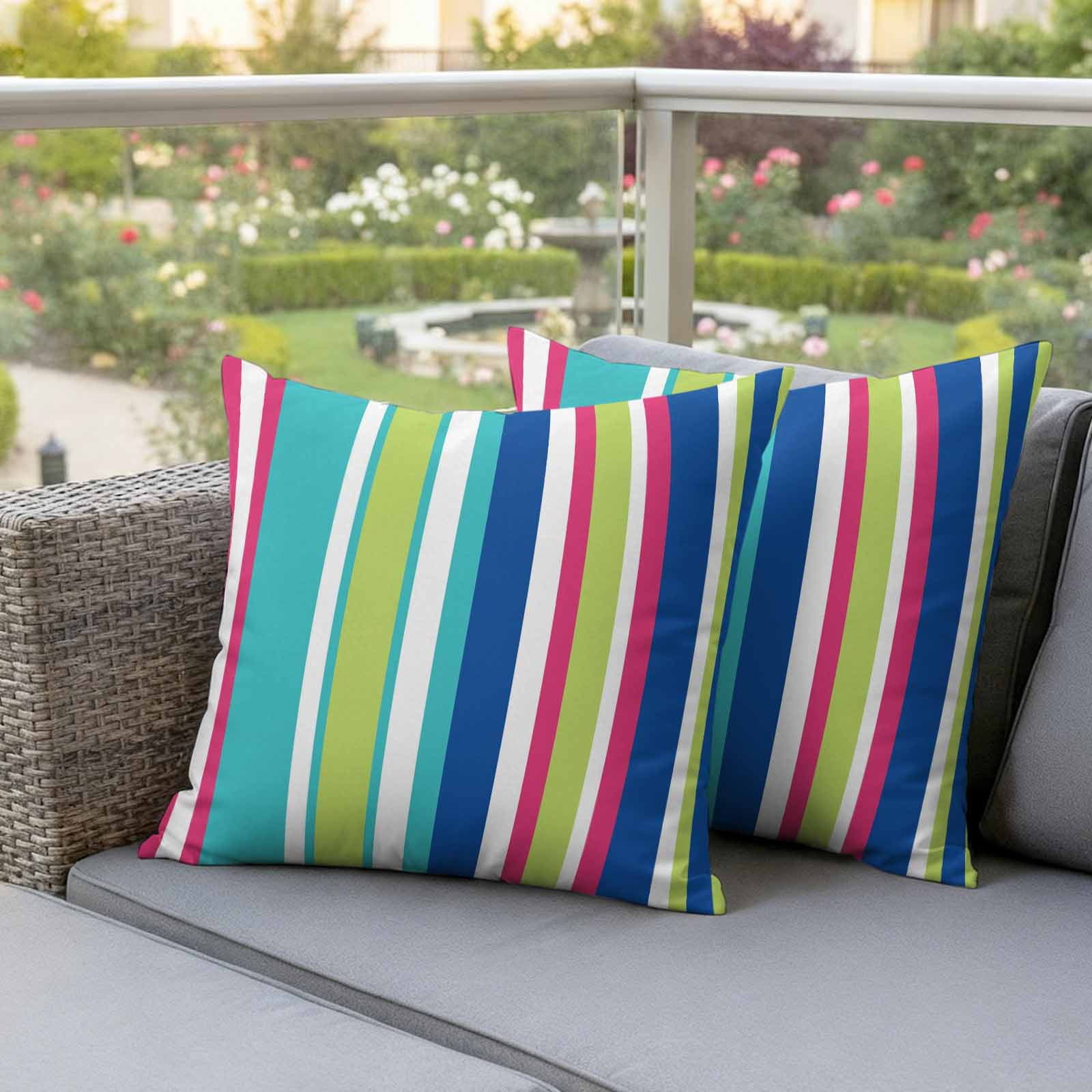 Outdoor Waterproof Pillow Covers Abstract Gradient Stripes Decorative Throw Pillow Protectors,Pillowcase Cushion Cases for Patio Sofa Garden Couch,18x18in,Pack of 2