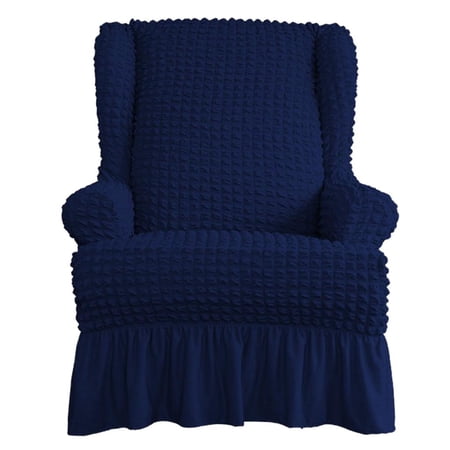 Axioma Stretch Couch Slipcover - Spandex Soft Fitted Sofa Couch Cover W/ Ruffle Blue