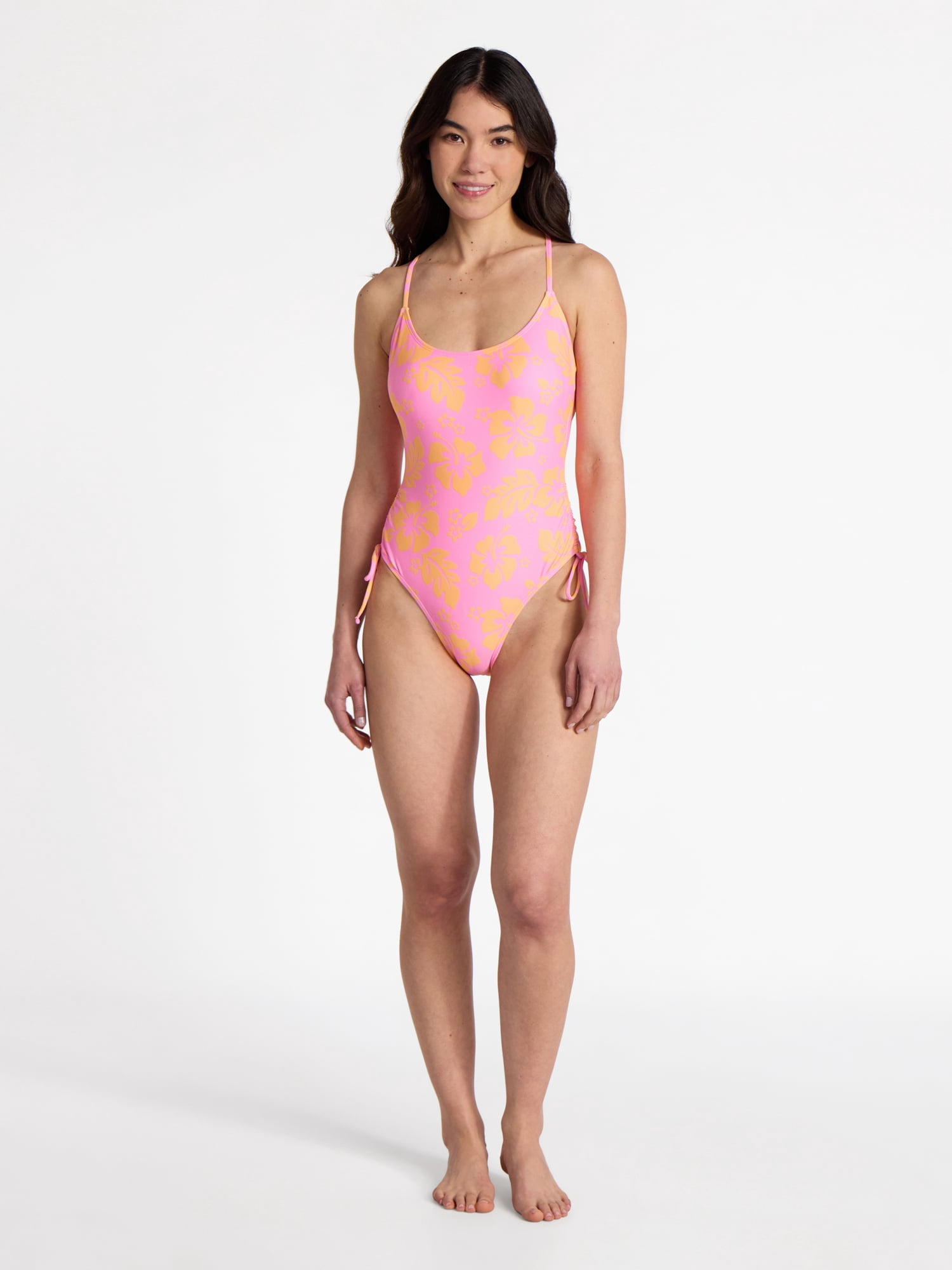 No Boundaries Hibiscus Printed One-Piece Swimsuit, Women’s