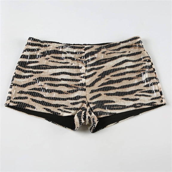 JGQJGAK Leopard Print Sequins High Waist Tight Shorts, Yellow XL, Size S-XL