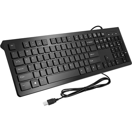 Victsing Quiet Wired Keyboard, Plug Play USB Computer Keyboard Low Profile Chiclet Keys, Full Size, Spill-Resistant, Large Number Pad Foldable Stands Anti-Wear Slim Keyboard for Windows Mac PC Laptop