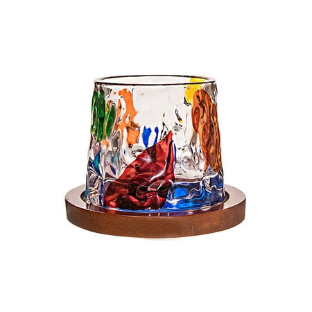 

SEFUONI Retro Rotating Whisky Decompression Cup With Bamboos Coaster Spinning Top Stress Relief Wine Enjoyable Cup Whiskey Glass