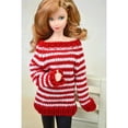 thumbnail image 3 of Suéter de punto de lana a rayas con hombros descubiertos para muñeca de moda para niña rojo, 3 of 9