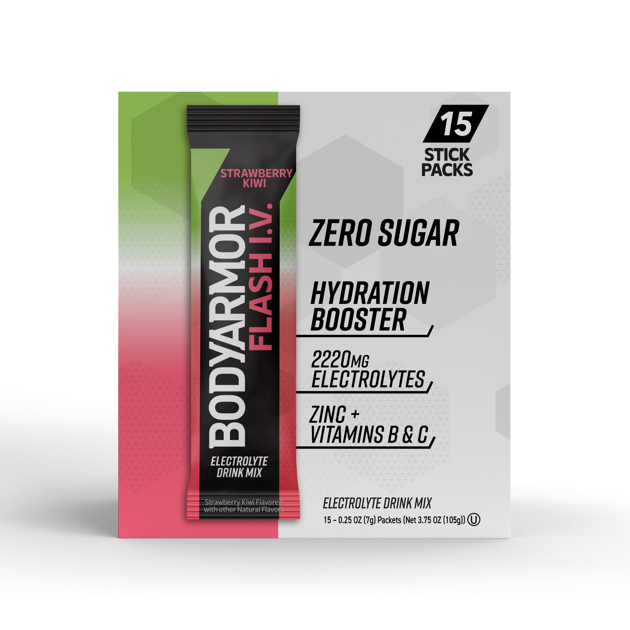BODYARMOR Flash I.V. Strawberry Kiwi Zero Sugar Electrolyte Powder Mix, 0.25 dry oz, 15 Pack