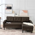 thumbnail image 2 of JERFIT Modern Fabric Sofa with Storage Ottoman, Brown 3-Seater Couch for Living Room, Comfortable Convertible Lounge Sleeper Sectional with Thick Foam Cushions, 2 of 10