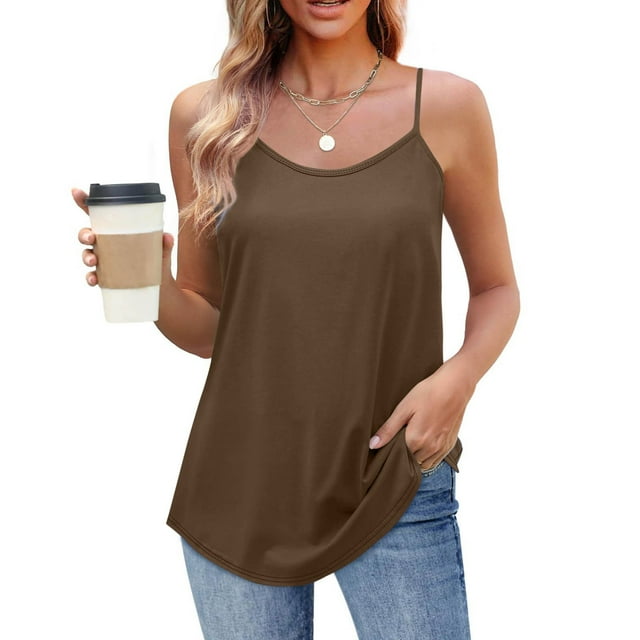 Weiqiqre Hauts pour Femmes Débardeur à Bretelles Spaghetti Satin Cami Col Rond Camisole Soyeuse Basique Blouse
