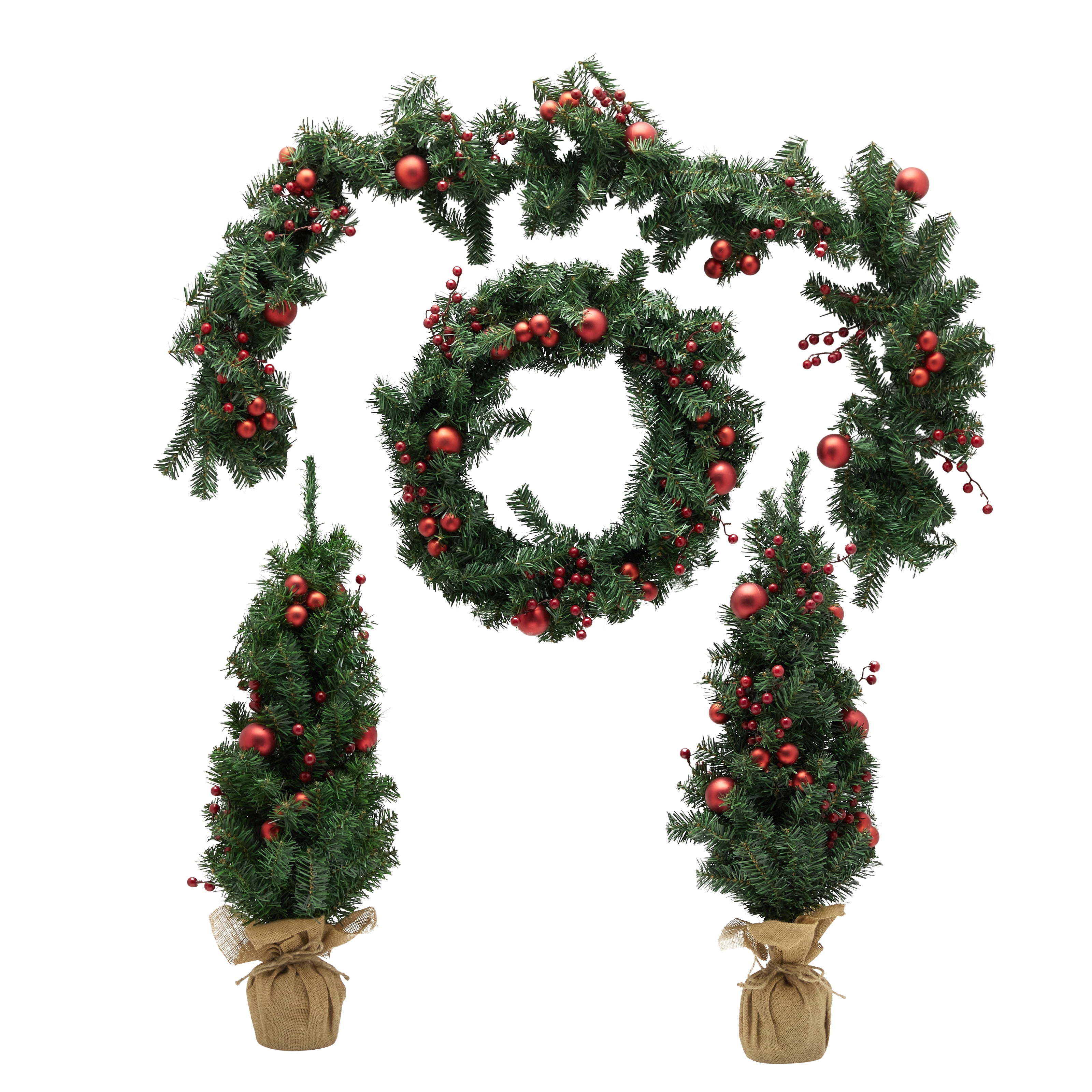 Belham Living 4 Piece Set of Garland, Wreath and 2 Trees Red/Green ...