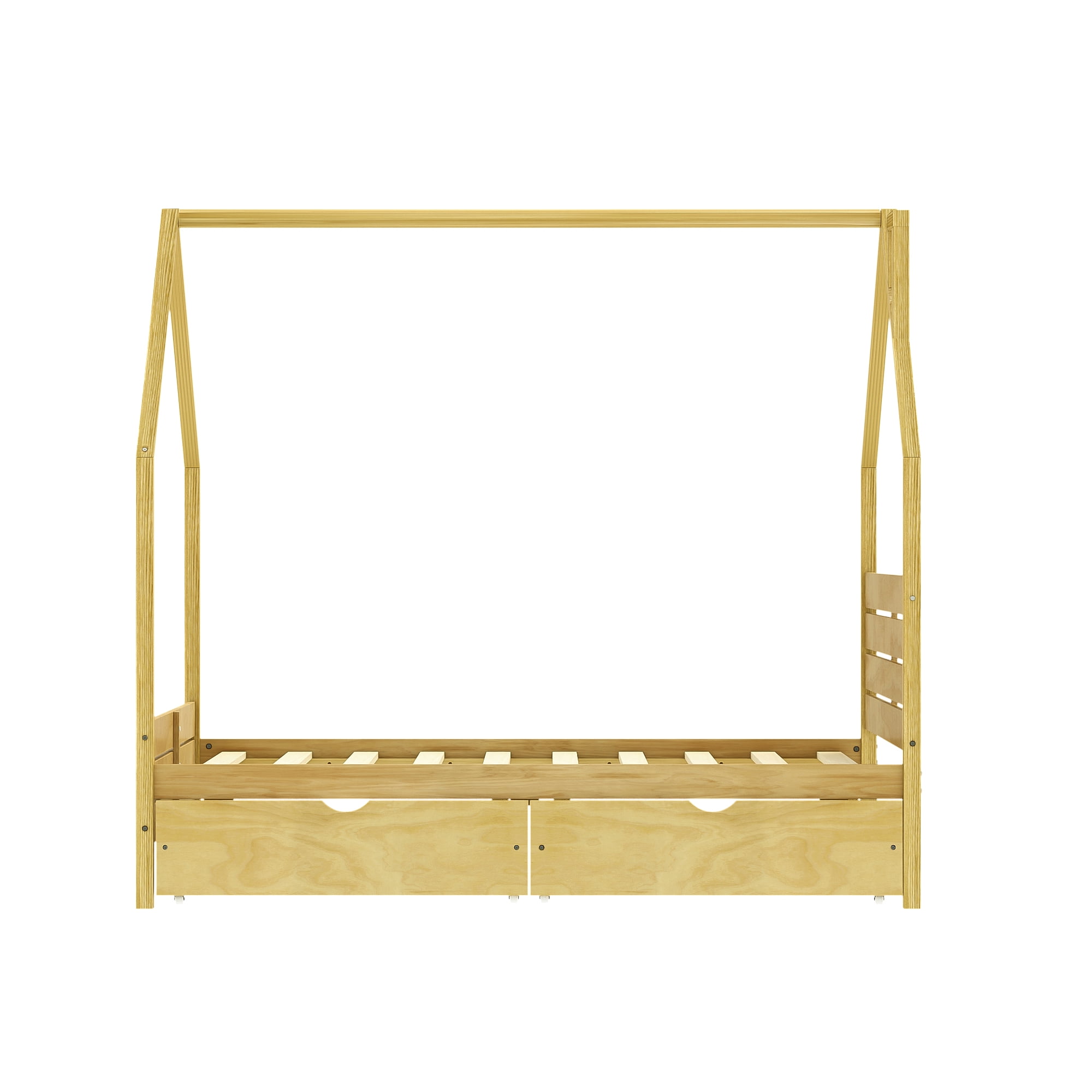 Mintazer Full Kids House Canopy Platform Bed with 2 Storage Drawers, Montessori Bed with Headboard for Bedroom, Natural