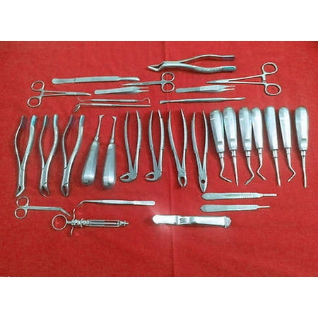 34 Pcs Oral Dental Extraction Surgery Extracting Elevators Forceps Instruments
