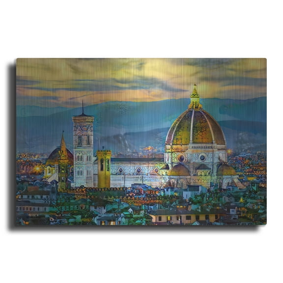 Luxe Metal Art 'Florence Italy Duomo Sunset' by Pedro Gavidia, Metal Wall Art, 24"x16"