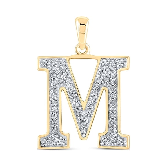 Macey Worldwide Jewelry 10k Yellow Gold Diamond Initial M Letter Pendant 1/10 Ctw
