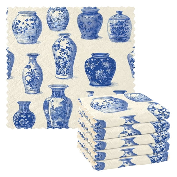6 Pieces of Kitchen Towels 11x11Inch Kitchen Dish Cloths Kitchen Dish Towels Reuseable Cleaning Cloths Porcelain Pattern
