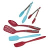 Tasty Kitchen Gadgets Set, Turner, Spoon, 2 Silicone Spatulas, and 2 Tongs, Red and Tasty Blue