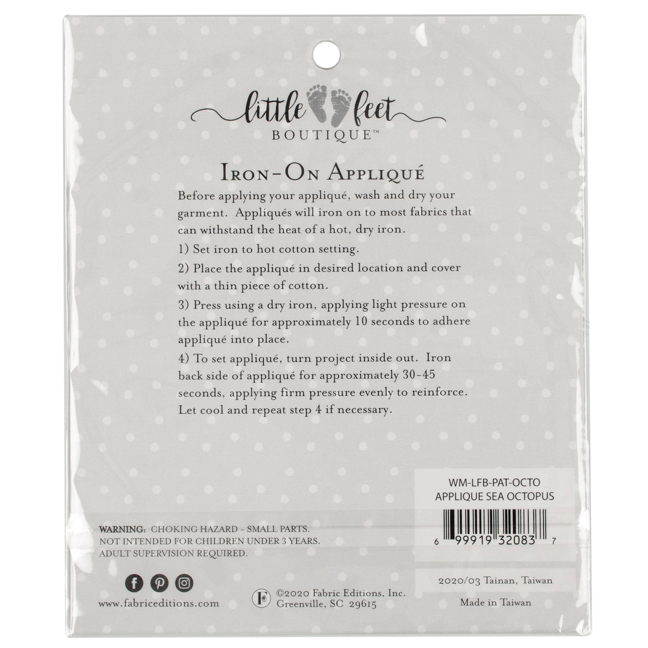 Little Feet Boutique Sea Life Octopus Iron-On Appliqué, Multi-Color 1 Piece