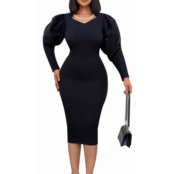 Semi Formal Church Dresses for Women Bishop Sleeve Sexy Bodycon Midi Dresses