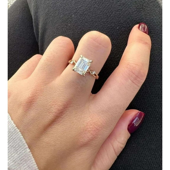 Jewelerix 18K Plated Moissanite Diamond Engagement Ring 2 CT Emerald Cut Ring Gorgeous Forever One Birthday Gift Ring