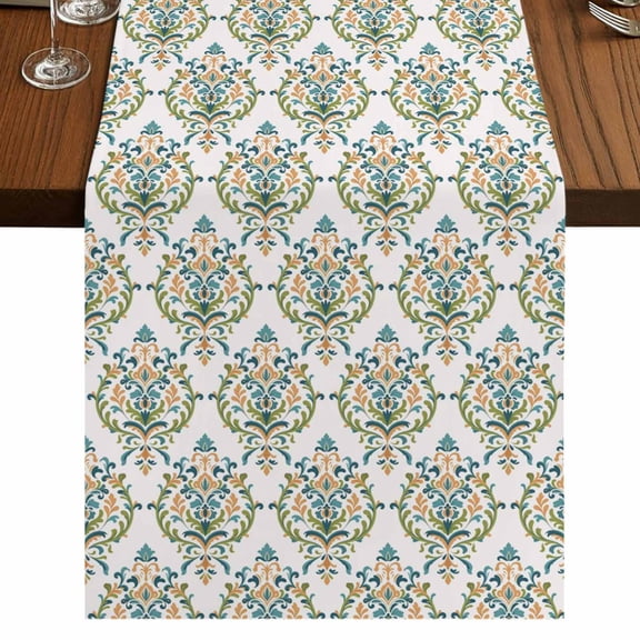Table Runners 72 Inches Long Dress Scarves, Vintage Abstract Farmhouse Kitchen/Dining Table Runner, Coffee Tablerunners, Retro Floral Texture Green 18x72 Inch