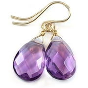 14k Gold Filled Light Purple Simulated Amethyst Earrings Faceted Pear Tear Drops Simple Dangles