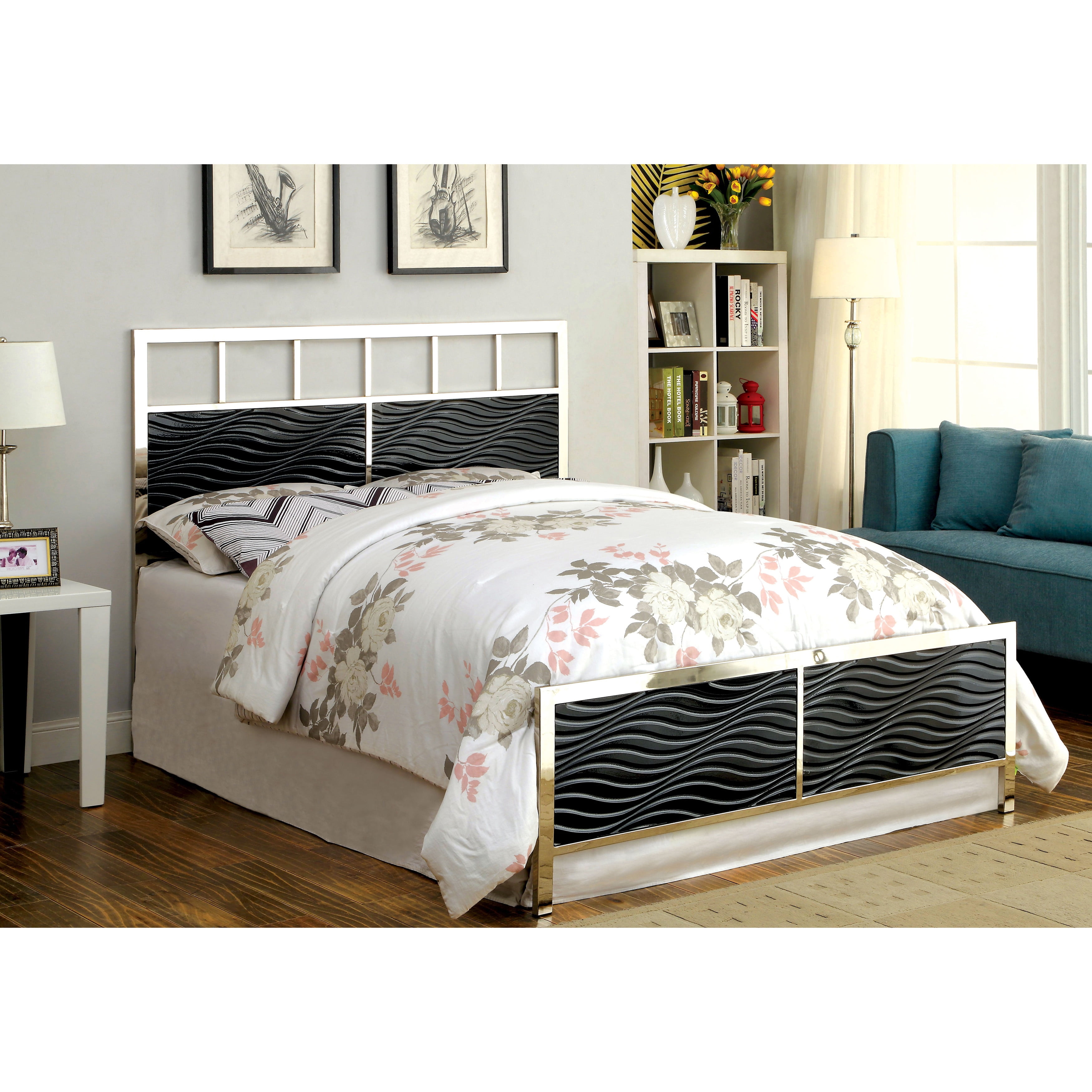 Furniture of America Nols Modern 2Piece Metal Headboard and Footboard