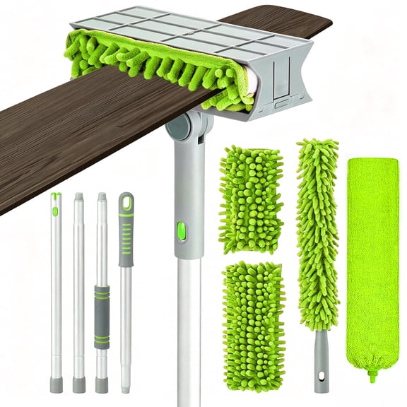 JFengqi 64" Ceiling Fan Cleaner Duster with Extension Pole, Bendable Microfiber Duster, 2 Reusable Chenille Microfiber Cloths for High Ceiling Fan Blade Wall Blinds Cobweb