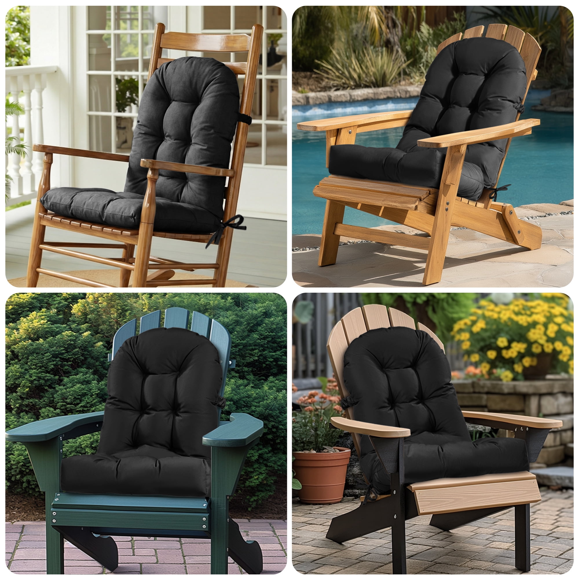 Millsilo Outdoor Rocking Chair Cushion 44" x 19" x 4", Summer Patio High Back Rocker Cushion, Water-Resistant, UV Fade-Resistant, Non-Slip Bottom, Black